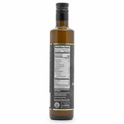 Backside Stavros Koroneiki Arbequina Blend Extra Virgin Olive Oil bottle photographed, showcasing nutrition facts